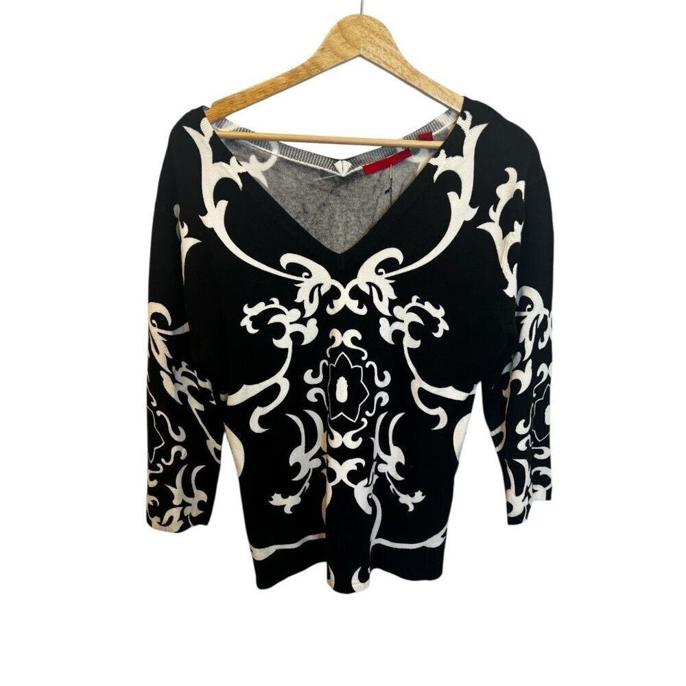 Red Brand Women’s XL Black White Knit Damask Top Sweater Stretch NWT - Picture 2 of 9